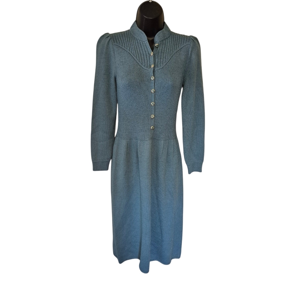 Vintage St. John Blue Knit Longsleeve Dress Small